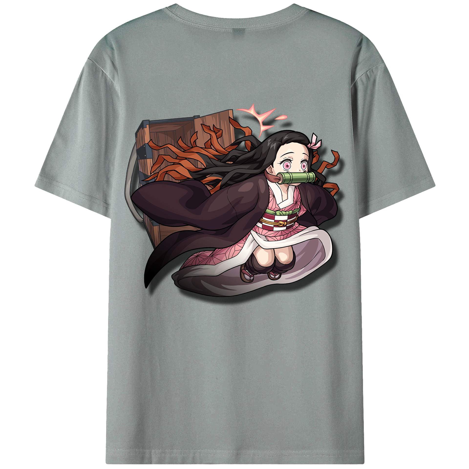 （画像用） 鬼滅の刃（きめつのやいば）竈門 禰󠄀豆子／かまど ねずこ Kamado Nezuko 綿100％ メンズ半袖Tシャツ（バックプリント） 通気性